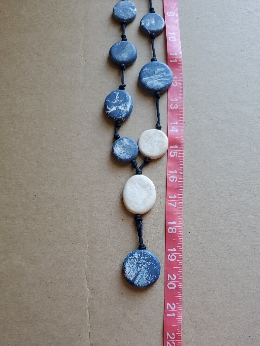 Handmade Navy Blue and Cream Disc Pendant Necklace - Picture 7 of 9